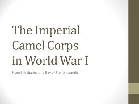 The Imperial Camel Corps in World War I From the diaries of a Bay of Plenty camelier.