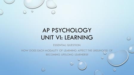 AP Psychology Unit VI: LEARNING