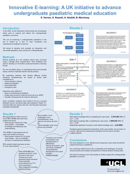 Results 1 Introduction In the USA, on-line interactive clinical cases are increasingly being used to support and deliver the undergraduate paediatric curriculum.