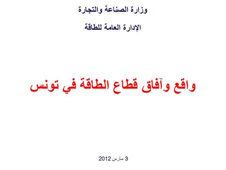 واقع وآفاق قطاع الطاقة في تونس وزارة الصناعة والتجارة الإدارة العامة للطاقة 3 مارس 2012.