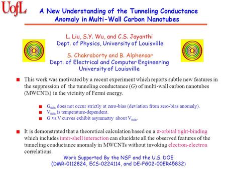 A New Understanding of the Tunneling Conductance Anomaly in Multi-Wall Carbon Nanotubes This work was motivated by a recent experiment which reports subtle.