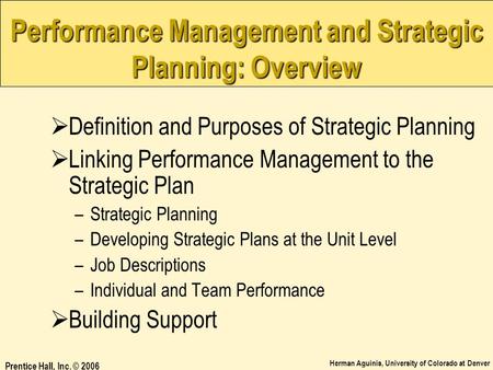 Performance Management and Strategic Planning: Overview