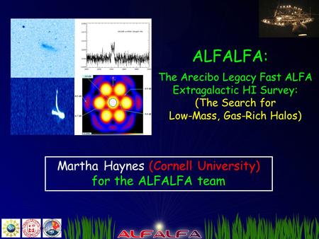 The Arecibo Legacy Fast ALFA Extragalactic HI Survey: (The Search for Low-Mass, Gas-Rich Halos) Martha Haynes (Cornell University) for the ALFALFA team.