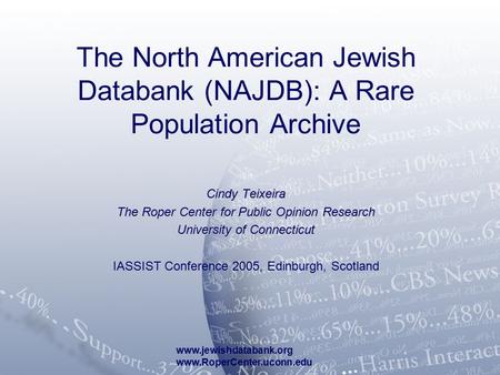 Www.jewishdatabank.org www.RoperCenter.uconn.edu The North American Jewish Databank (NAJDB): A Rare Population Archive Cindy Teixeira The Roper Center.