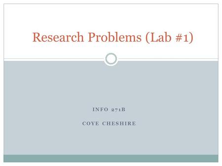 Research Problems (Lab #1)