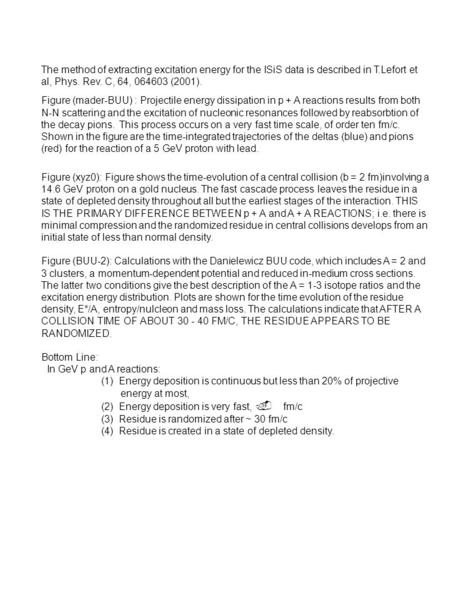 The method of extracting excitation energy for the ISiS data is described in T.Lefort et al, Phys. Rev. C, 64, 064603 (2001). Figure (mader-BUU) : Projectile.