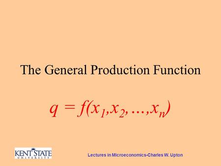 Lectures in Microeconomics-Charles W. Upton The General Production Function q = f(x 1,x 2,…,x n )