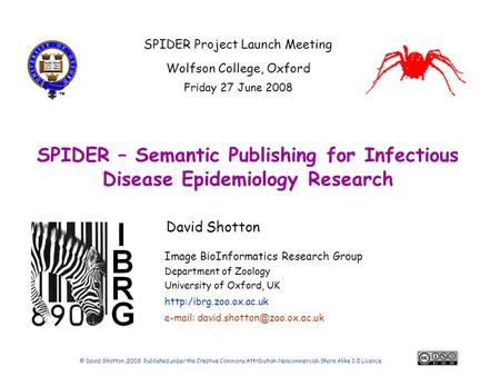 David Shotton Image BioInformatics Research Group Department of Zoology University of Oxford, UK  SPIDER Project Launch Meeting.