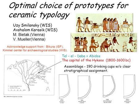 Optimal choice of prototypes for ceramic typology Uzy Smilansky (WIS) Avshalom Karasik (WIS) M. Bietak (Vienna) V. Mueller(Vienna) Acknowledge support.