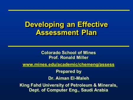 Developing an Effective Assessment Plan