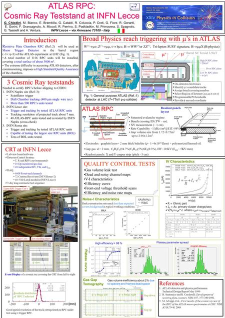 ATLAS RPC: Cosmic Ray Teststand at INFN Lecce G. Chiodini, M. Bianco, E. Brambilla, G. Cataldi, R. Coluccia, P. Creti, G. Fiore, R. Gerardi, E. Gorini,