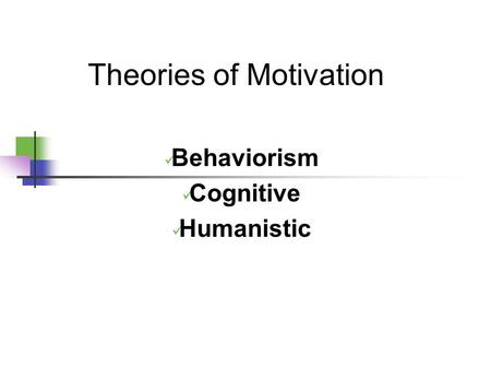 Theories of Motivation Behaviorism Cognitive Humanistic.