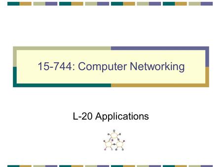 15-744: Computer Networking L-20 Applications. L -20; 4-2-01© Srinivasan Seshan, 20012 Next Lecture: Application Networking HTTP Adaptive applications.