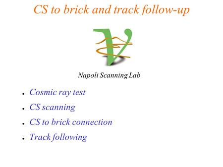 CS to brick and track follow-up ● Cosmic ray test ● CS scanning ● CS to brick connection ● Track following Napoli Scanning Lab.