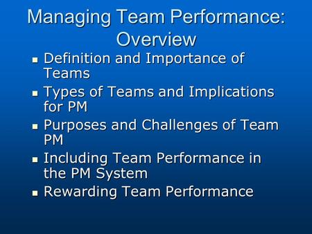 Managing Team Performance: Overview