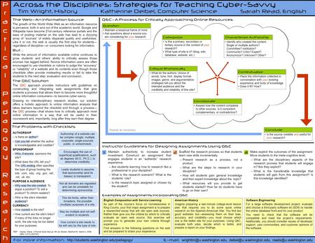Across the Disciplines: Strategies for Teaching Cyber-Savvy Tim Wright, History Katherine Deibel, Computer ScienceSarah Read, EnglishPracticalPedagogy.