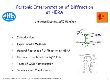 C. Kiesling, ISMD 2004, July 26-31, 2004, Sonoma State University, California, USA1 Partonic Interpretation of Diffraction at HERA Christian Kiesling,