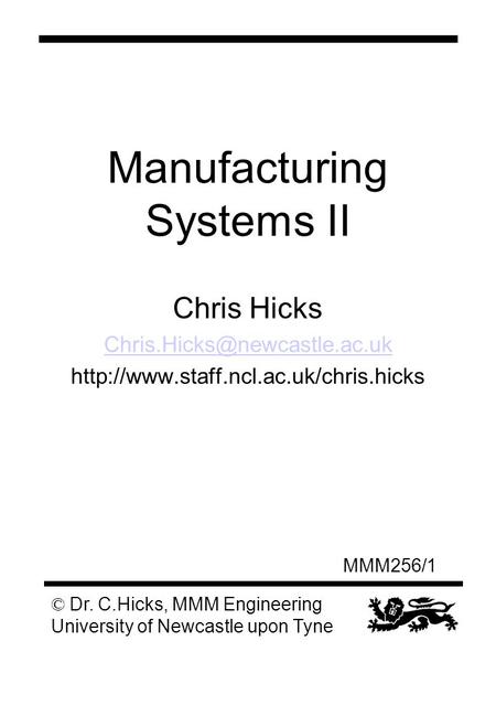 Manufacturing Systems II