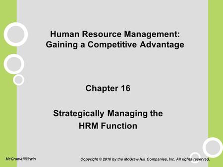 Human Resource Management: Gaining a Competitive Advantage