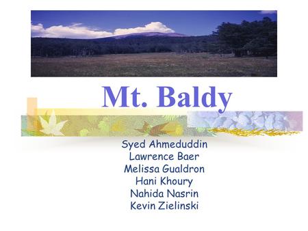 Mt. Baldy Syed Ahmeduddin Lawrence Baer Melissa Gualdron Hani Khoury Nahida Nasrin Kevin Zielinski.