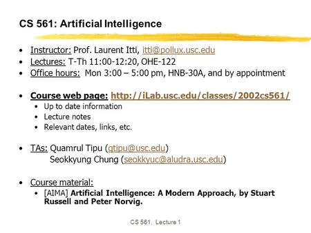 CS 561: Artificial Intelligence