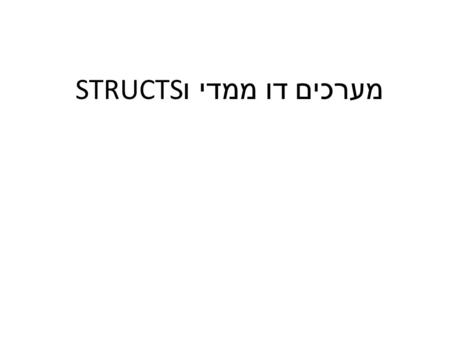 מערכים דו ממדי ו STRUCTS פונקציות בוליאנית Module Module1 Function Flip(ByVal word1 As String) As Boolean Dim i As Integer For i = 0 To word1.Length()