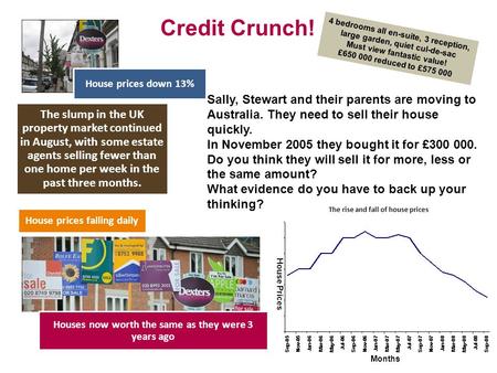 Sally, Stewart and their parents are moving to Australia. They need to sell their house quickly. In November 2005 they bought it for £300 000. Do you think.