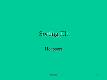 sorting31 Sorting III: Heapsort sorting32 A good sorting algorithm is hard to find... Quadratic sorting algorithms (with running times of O(N 2 ), such.