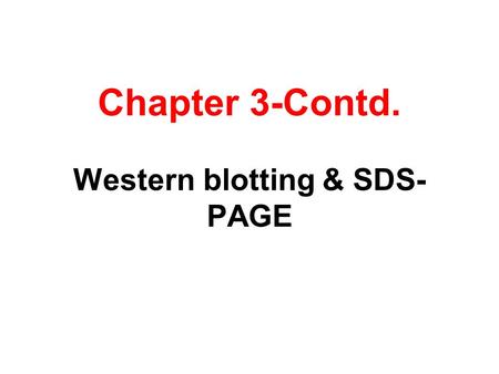 Chapter 3-Contd. Western blotting & SDS-PAGE