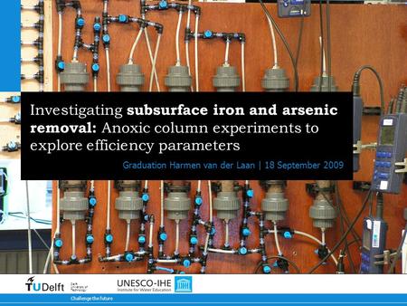 Challenge the future Delft University of Technology Investigating subsurface iron and arsenic removal: Anoxic column experiments to explore efficiency.