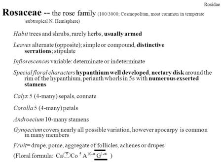 Habit trees and shrubs, rarely herbs, usually armed Leaves alternate (opposite); simple or compound, distinctive serrations; stipulate Inflorescences variable: