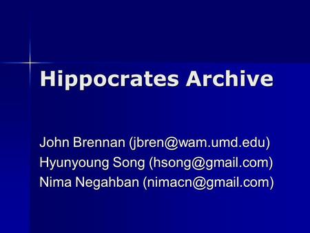 Hippocrates Archive John Brennan Hyunyoung Song Nima Negahban