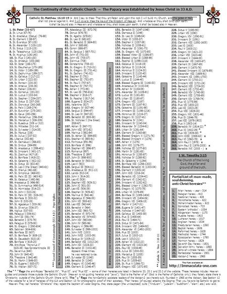 77. Adeodatus (II) (672-76) 78. Donus (676-78) 79. St. Agatho (678-81) 80. St. Leo II (682-83) 81. St. Benedict II (684-85) 82. John V (685-86) 83. Conon.