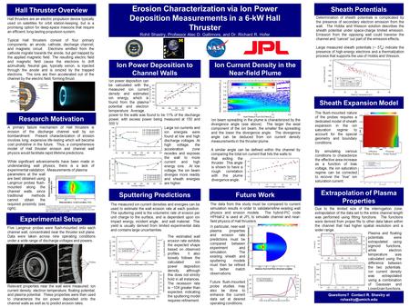 Erosion Characterization via Ion Power Deposition Measurements in a 6-kW Hall Thruster Rohit Shastry, Professor Alec D. Gallimore, and Dr. Richard R. Hofer.