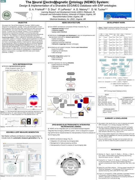 The Neural ElectroMagnetic Ontology (NEMO) System: Design & Implementation of a Sharable EEG/MEG Database with ERP ontologies G. A. Frishkoff 1,3 D. Dou.