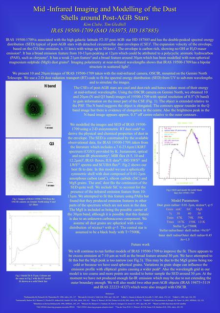 Mid -Infrared Imaging and Modelling of the Dust Shells around Post-AGB Stars Kim Clube, Tim Gledhill IRAS 19500-1709 (SAO 163075, HD 187885) IRAS 19500-1709.