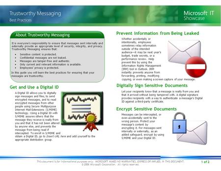 1 of 2 This document is for informational purposes only. MICROSOFT MAKES NO WARRANTIES, EXPRESS OR IMPLIED, IN THIS DOCUMENT. © 2006 Microsoft Corporation.