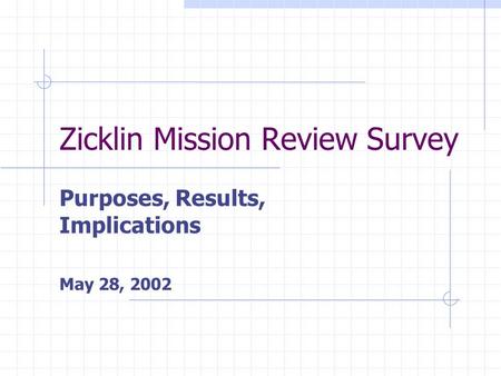 Zicklin Mission Review Survey Purposes, Results, Implications May 28, 2002.