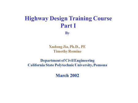 Highway Design Training Course Part I