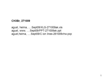 1 CH3Br, 271009 agust, heima,....Sept09/XLS-271009ak.xls agust, www,....Sept09/PPT-271009ak.ppt agust,heima,....Sept09/C ion lines-261009vhw.pxp.