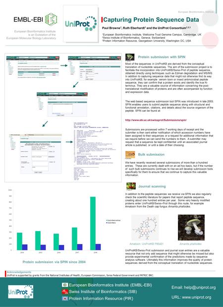 URL:  European Bioinformatics Institute (EMBL-EBI) Swiss Institute of Bioinformatics (SIB) Protein Information Resource.