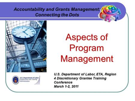 Accountability and Grants Management: Connecting the Dots U.S. Department of Labor, ETA, Region 4 Discretionary Grantee Training Conference March 1-2,