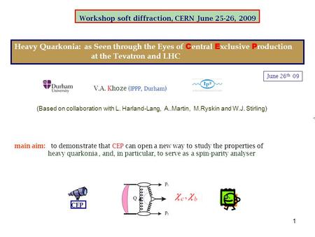 1 Heavy Quarkonia: as Seen through the Eyes of C entral E xclusive P roduction at the Tevatron and LHC  V.A. Khoze ( IPPP, Durham ) (Based on collaboration.