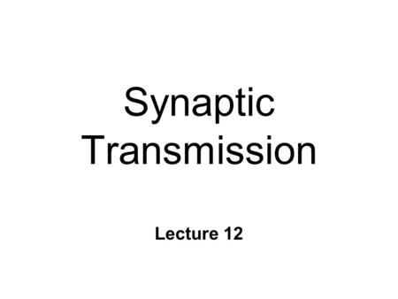 Synaptic Transmission Lecture 12. Synapses n Communication b/n neurons n Electrical l Electrotonic conduction n Chemical l Ligand / receptor ~