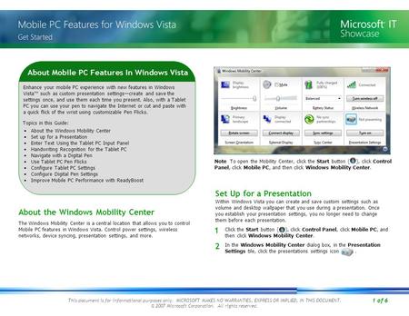 1 of 6 This document is for informational purposes only. MICROSOFT MAKES NO WARRANTIES, EXPRESS OR IMPLIED, IN THIS DOCUMENT. © 2007 Microsoft Corporation.