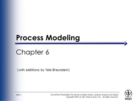 PowerPoint Presentation for Dennis & Haley Wixom, Systems Analysis and Design Copyright 2000 © John Wiley & Sons, Inc. All rights reserved. Slide 1 Process.