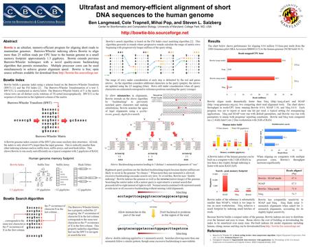 Ultrafast and memory-efficient alignment of short DNA sequences to the human genome Ben Langmead, Cole Trapnell, Mihai Pop, and Steven L. Salzberg Center.