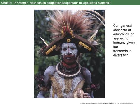 Chapter 14 Opener: How can an adaptationist approach be applied to humans? Can general concepts of adaptation be applied to humans given our tremendous.