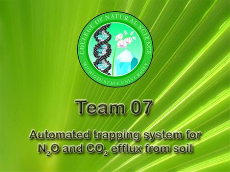 Objective is to create a field deployable automated CO 2 and N 2 O gas trapping device Trapping events occur every four hours Traps replaced after one.