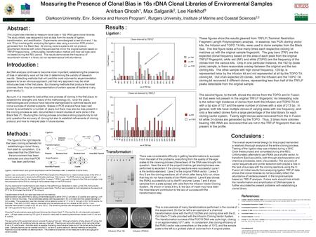 Measuring the Presence of Clonal Bias in 16s rDNA Clonal Libraries of Environmental Samples Anirban Ghosh 1, Max Salganik 2, Lee Kerkhof 3 Introduction.